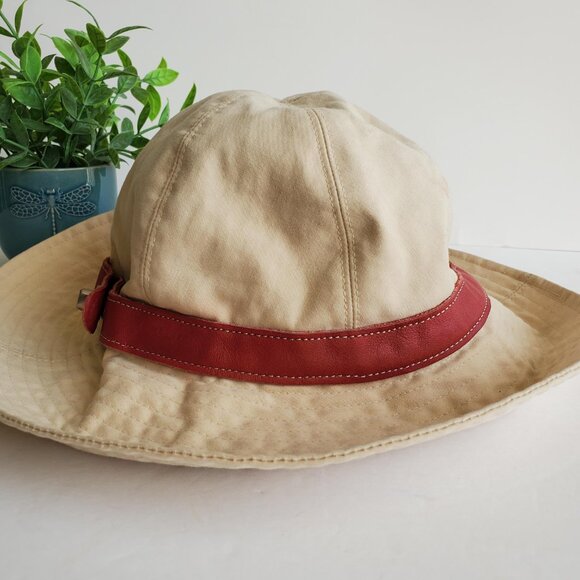 EUC Coach Tan Cotton Hat with Red Leather Trim & Turnlock main image 8